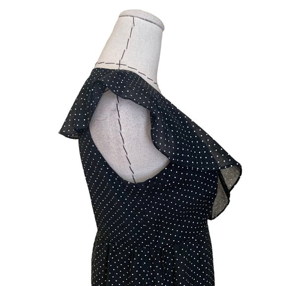 Vintage 70s Roberta Black Polka Dot Maxi Wrap Dress Ruffles Open Back Hostess M - Picture 8 of 12